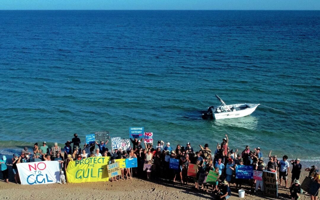 Exmouth locals on beach say no to Gascoyne Gateway's proposed deepwater port.