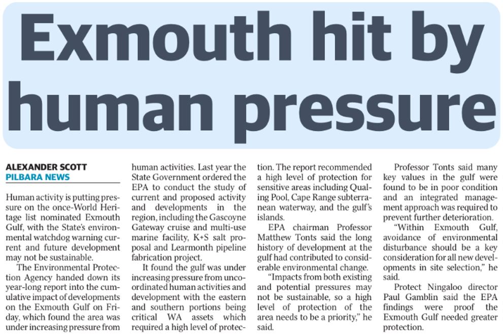 The Sunday Times: Exmouth hit by human pressure